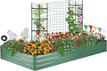 ONCEMORE Galvanized Raised Garden Bed for Vegetables Flowers Herbs, Metal Raised Garden Bed Kit with 2 PCS Tomato Cage, Gloves, Trellis Netting, Plant Labels, Plant Ties, Green 6×3×1FT