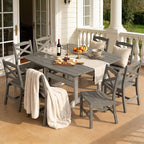 9-Piece Patio Dining Table Set, HDPE Outdoor Table and Chairs Set, All-Weather Outdoor Dining Set for 8 with Umbrella Hole, Durable Patio Furniture Set with Chairs,White Grey