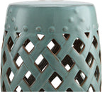 Outsunny 13" x 18" Ceramic Garden Stool with Woven Lattice Design & Glazed Strong Materials Decorative Outdoor Stool, Antique Blue