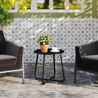 HollyHOME Round Metal Side Table, Rust-Resistant Patio Small Plant Stand, Outdoor 17.32'' Portable End Table for Balconies, Gardens, Living Rooms and Bedrooms, Black