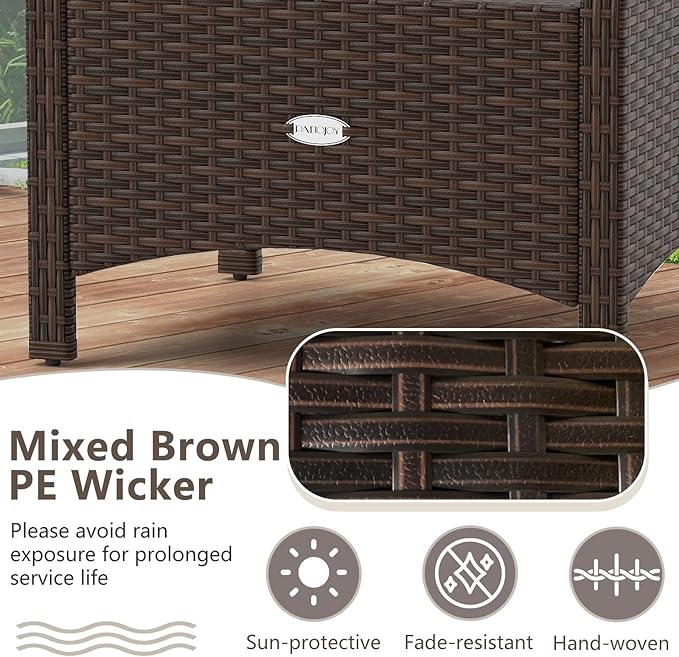 RELAX4LIFE Wicker Outdoor Ottomans for Patio - Set of 2 Rattan Footstools w/Removable Cushions, Multipurpose Outside Foot Rest, Side Table & Additional Seating for Porch Garden Backyard (Navy)