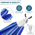 Vivere Double Cotton Hammock with Space Saving Steel Stand, Upgraded Polyester End Strings 450 lb Capacity - Premium Carry Bag Included - USA Grown Cotton (Island Breeze)