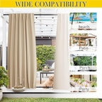 NICETOWN 2 Panels Outdoor Curtains for Patio Waterproof & Windproof, Thermal Insulated Top & Bottom Pocket & Back Tab Light Block Outdoor Drapes with Bonus Rope for Fixed, Biscotti Beige, W52 x L95