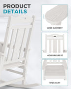 Ciokea Oversized Outdoor Rocking Chair, 380lbs Heavy-Duty Large Patio Rocker, Weather Resistant & Anti-Fade Porch Chair, High Back Cozy Rocking Chair for Outside, Fire Pit, Deck, Garden, White
