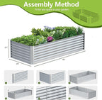 8x2x2FT Galvanized Raised Garden Bed,Galvanized Planter Boxes Outdoor, Large Metal Raised Garden Beds for Vegetables-Silver
