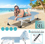 ABORON Oversized Folding Sun Tanning Chair, 3 in 1 Heavy Duty Chaise Lounge Chairs, with Mat/Pillow/Face Arm Holes, Work for Beach Pool/Lawn Yard/Patio