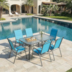 MAMIZO Patio Dining Chairs, Stackable All Weather Teslin Chair, Heavy Duty Outdoor Breathable Chairs Set, w/Armrests, Upgraded Chair FeetW/Strenthened Iron Spacers, 330 LBS (6, Turquoise Blue)
