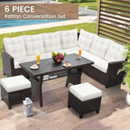 KROFEM6-Piece Patio Furniture Set, Outdoor Sectional Sofa with Dining Table & Chairs, All-Weather Dining Set with Removable Cushion Covers, Ideal for Garden, Porch, Backyard, White