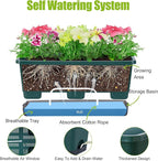 Window Box Planter 8 Pcs, 17 Inches Rectangle Flower Pots with Drainage Holes & Trays, Vegetable Planters for Windowsill Patio Garden Balcony Home Indoor Outdoor (Dark Green, 16 * 7 * 6 inch)