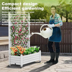 Raised Garden Bed with Trellis, 21 Gallon Self Watering Planter Box with Lockable Wheels & Drainage Holes for Climbing Plants Vegetables Flowers, Anti-Rust Resin for Backyard Patio (Ashen)