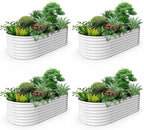 A ANLEOLIFE 4-Set 8X4X2 ft Galvanized Raised Garden Bed Kit, Oval Metal Deep Root Planters for Outdoor Plants, Antique White