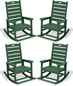 SERWALL Outdoor Rocking Chair Set of 4, Oversized HDPE Patio Rocking Chair with Footrest for Adults, All Weather Porch Rocker for Deck Patio Balcony, Green