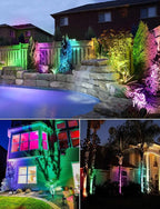 SUNVIE 12W Christmas Low Voltage Landscape Lighting RGB Color Changing LED Landscape Lights Remote Control Waterproof Garden Patio Spotlight Decoration for Outdoor Indoor(10 Pack with Connector)