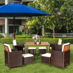 Tangkula 9 Pieces Patio Acacia Wood Table and Chairs Set with Umbrella Hole, Outdoor Space Saving Outdoor Dining Set,for Garden,Yard,Poolside