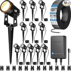 SUNVIE All-in-One LED Low Voltage Landscape Lighting Kit, 12-Pack Landscape Lights with Transformer 100FT Wire and Connectors, 3000K Waterproof Low Voltage Landscape Lights for Garden Yard House Tree