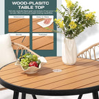 Pamapic 5-Piece Outdoor Dining Set, All-Weather PE Rattan Outdoor Furniture Set with Wood Table Top, Patio Dining Set with Cushion Chairs & Round Table for Garden, Lawn, Patio (Yellow & White)