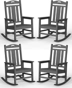 Ciokea Oversized Outdoor Rocking Chairs Set of 4, 380lbs Heavy-Duty Large Patio Rocker, High Back Cozy Porch Chairs, Weather Resistant Patio Rocking Chairs for Outside, Fire Pit, Deck, Dark Grey