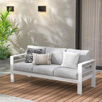 Wisteria Lane Patio Furniture Aluminum Sofa, All-Weather Outdoor 3 Seats Couch, White Metal Chair with Light Grey Cushions