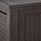 Rubbermaid Decorative Outdoor Storage Cabinet (123 Gal) Weather Resistant Dark Brown Organization for Home/Backyard/Pool Chemicals/Toys/Garden Tools/Porch/Patio Cushions