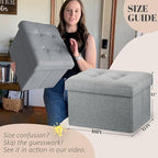 LINMAGCO Ottoman Storage Ottoman with Storage Small Foot Rest Stool Under Desk Stool Short Folding Footrest Linen Cloth Light Gray 16X12X12IN