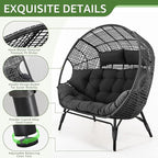 NICESOUL Luxury Double Egg Chair with Footrest & Cushions, Two Person Wicker Eggshell Chair Large with Ottoman, 2 Person Loveseat Comfort Deep Seating for Interiors Exteriors Balcony Dark Gray