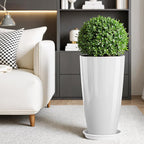 QCQHDU 21 inch Tall Planters for Outdoor & Indoor Plants, Set of 2 Large Outdoor Planters with Drainage Hole for Front Porch, Patio, Garden, White