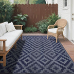 SAND MINE Reversible Mats, Plastic Straw Rug, Modern Area Rug, Large Floor Mat and Rug for Outdoors, RV, Patio, Backyard, Deck, Picnic, Beach, Trailer, Camping (6' x 9', Blue Grey Lattice)