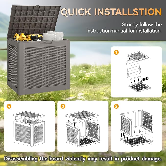Outdoor Storage Deck Box, 31 Gallon Grey Resin, Waterproof with Lockable Lid