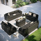 Aoxun Patio Furniture Set with Fire Pit Table, 12 Piece Outdoor Sectional Sofas, 10 Seats Wicker Rattan Outdoor Furniture with Thickened Cushion for Backyard, Garden Black