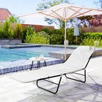 Outsunny Folding Chaise Lounge Chair, Pool Sun Tanning Chair, Outdoor Lounge Chair with Reclining Back, Breathable Mesh Seat, Headrest for Beach, Yard, Patio, Cream White