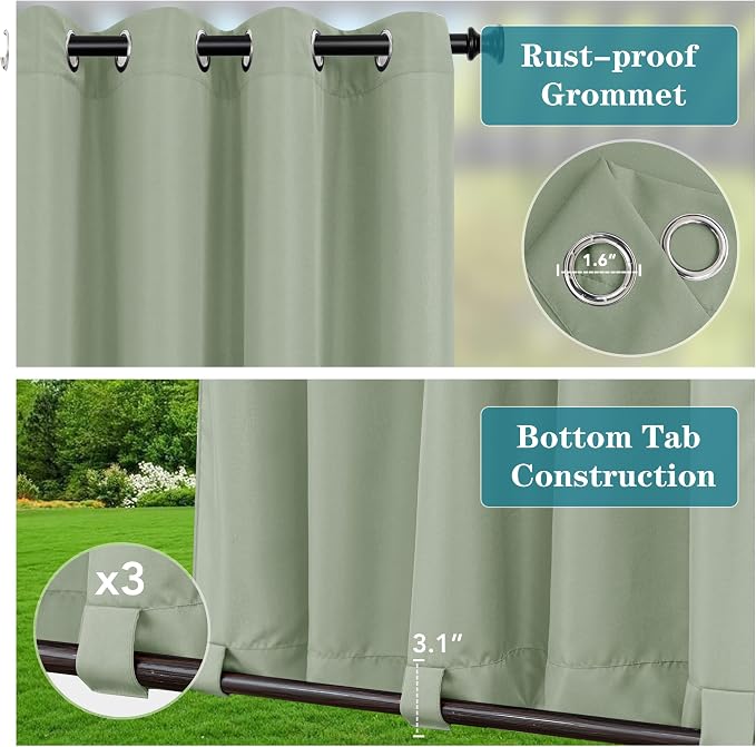 HolidayIdeas Outdoor Curtains for Patio Waterproof-4 Panels 54x84 Inch - Image 2