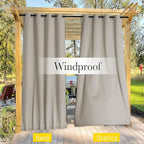 NICETOWN Outdoor Curtains for Patio Waterproof 108 inches Long 2 Panels, Windproof Thermal Insulated Top & Bottom Grommet/Back Tab Privacy Drapes with Rope for Gazebo, Natural, W52 x L108