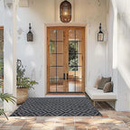 SAND MINE Waterproof Outdoor Rug 8x8 ft, Plastic Reversible Rug, Modern Area Rug, Large Floor Mat for Outdoors, RV, Patio, Backyard, Deck, Picnic, Beach, Camping (3' x 5', Black Grey Lattice)