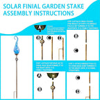 Garden Solar Lights Outdoor, Decorative LED Pearlized Glass Spiral Garden Stake with Finial, Hand Blown Glass and Metal Outdoor Decoration, 3 x 36 Inch (Light Blue)