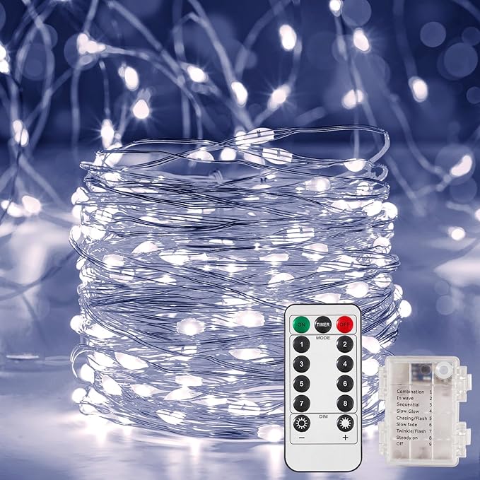 4-Pack 16.4 Ft. Battery Powered LED String Lights, White, 8 Modes
