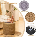 Wimarsbon Round Pouf Ottomans, Handwoven Natural Water Hyacinth Seagrass Pouffe,Outdoor Rattan Stool Accent Seat, Bohemian Coastal Home Decor (18inch Natural Cattail-Boho 2)
