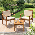 Conversation Set, 3 Piece Acacia Wood Patio Set with Cushions, White