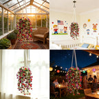 Artificial Flowers for Outdoors Fake Hanging Plants with Pot, 4pcs Silk Colorful Flowers UV Resistant Realistic Hanging Planter Faux Flower for Outside Porch Patio Home Garden Yard Decoration