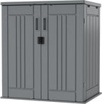 EHHLY Heavy Duty Small Storage Cabinet Outdoor Weatherproof, 14 Cuft Garage Storage Cabinet with 2 Adjustable Shelves, Lockable Kitchen Pantry Closer Organizer, 31Wx23Lx34H, Sage Grey