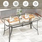 TLSUNNY Patio Outdoor Table W/ 1.69″ Umbrella Hole, 30"X 55" Rectangular Tempered Glass Patio Dining Table for 6, Outdoor Metal Furniture, All-Weather Use, for Patio, Graden, Backyard (Grey)