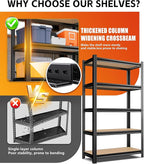 AOAORRG Set of 5 Garage Shelving Heavy Duty Storage Shelves, Metal Adjustable Shelving Unit, Utility Garage Organizer Shelf for Basement, Pantry, Kitchen, Warehouse, 45.6" Wx17.7 Dx71.2 H, Black