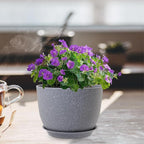 Plant Pots 12 inch, Plastic Planters with Drainage Holes and Saucers, Large Flower Pots for Indoor Outdoor Plants, Modern Decorative Pots for Garden House Plants, Speckled Grey