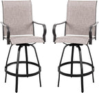 Vongrasig 2 Piece Patio Swivel Bar Chairs, All Weather Metal Textile High Swivel Bar Stools Chairs, Outdoor High Top Bistro Set for Backyard, Lawn Garden, Balcony, Taupe