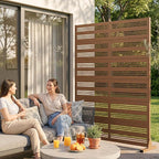 Casaphoria Metal Privacy Screen Outdoor, 72" H x 47" W Freestanding Decorative Privacy Screen for Patio Deck Balcony Garden with Stable Base, Brown-Harold