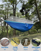 Sunyear Camping Hammock, Portable Single & Double Hammock with Net, 2 Person Hammock Tent with 2 * 10ft Straps, Best for Outdoor Hiking Survival Travel