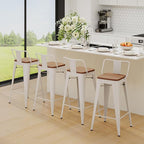Yongchuang 24 inch Barstools Set of 2 Counter Height Bar Stools Farmhouse Kitchen Metal Bar Chairs with Wood Seat Low Back Cream White