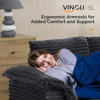 VINGLI 56" Oversized Chaise Lounge Chair, Dark Grey Comfy Corduroy Chaise Sofa Recliner Bed Upholstered Sleeper Couch Bed with Throw Pillows and Armrests for Living Room, Movie Room, Bedroom