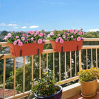 CADUKE Railing Planter Boxes Deck 2 Pack Railing Flower Box with Adjustable Bracket 17 Inch Window Boxes Rectangle Window Deck Hanging Planters Boxes for Outdoor Patio, Red