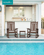 SERWALL Oversized Rocking Chair Set of 4 Outdoor, HDPE Outdoor Rocking Chair Set of 4, Coffee