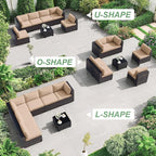 ALAULM Patio Furniture Set with Coffee Table, 7 Pieces Outdoor Sectional with Wide Seat and Thick Cushion, All Weather Wicker Rattan Conversation Set for Backyard, Garden, Deck, Sand